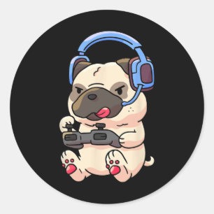 Gamer Pug Gaming Pugs Videospiel Geschenk Runder Aufkleber