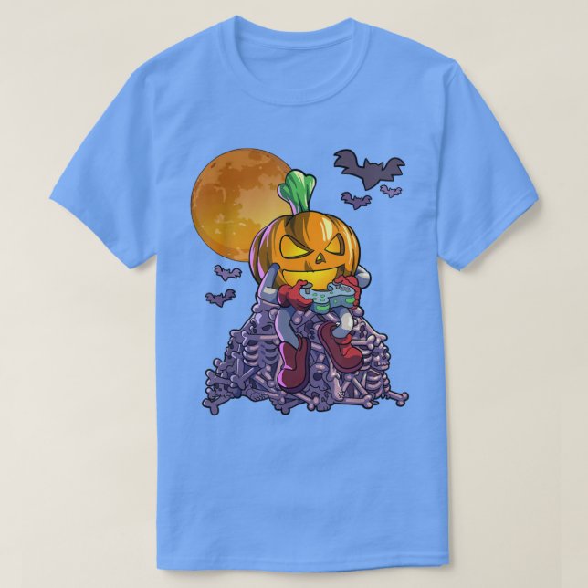 Gamer Pumpkin Jack O Lanten Video Game Hall T-Shirt (Design vorne)