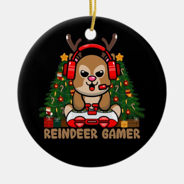 Gamer Reindeer Christmas Video Game Gaming Keramik Ornament (Vorne)