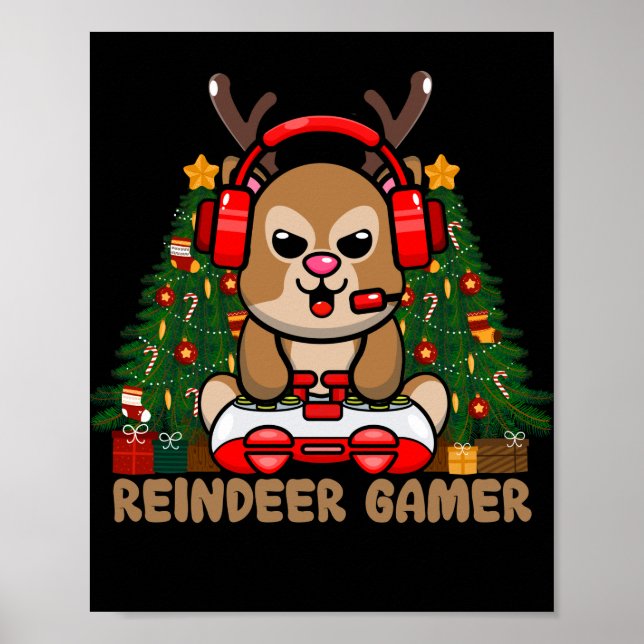 Gamer Reindeer Weihnachts-Video-Game-Gaming Poster (Vorne)