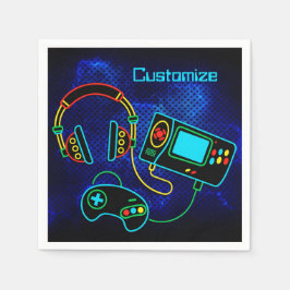 Gamer Retro Neon Blue Serviette