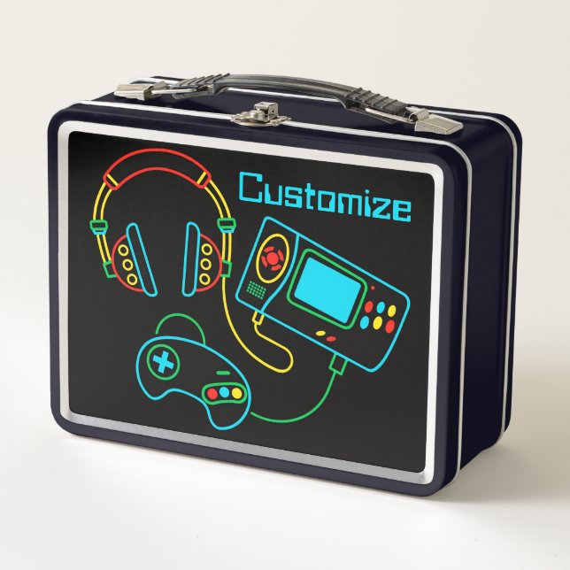 Gamer Retro Neon Metall Brotdose (Vorderseite)