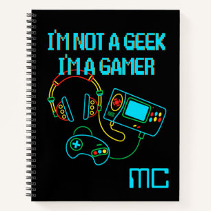 Gamer Retro Neon Mit Monogramm Notizbuch