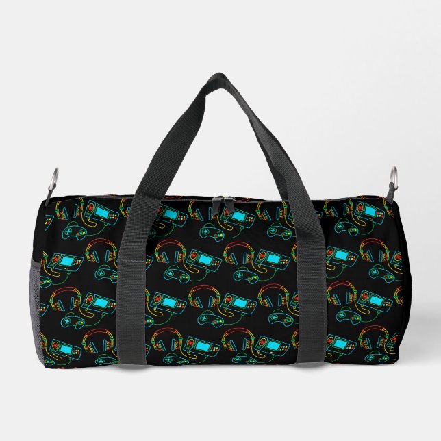 Gamer Retro Neon Pattern Duffle Bag (Rückseite)