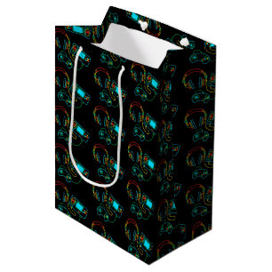 Gamer Retro Neon Pattern Mittlere Geschenktüte