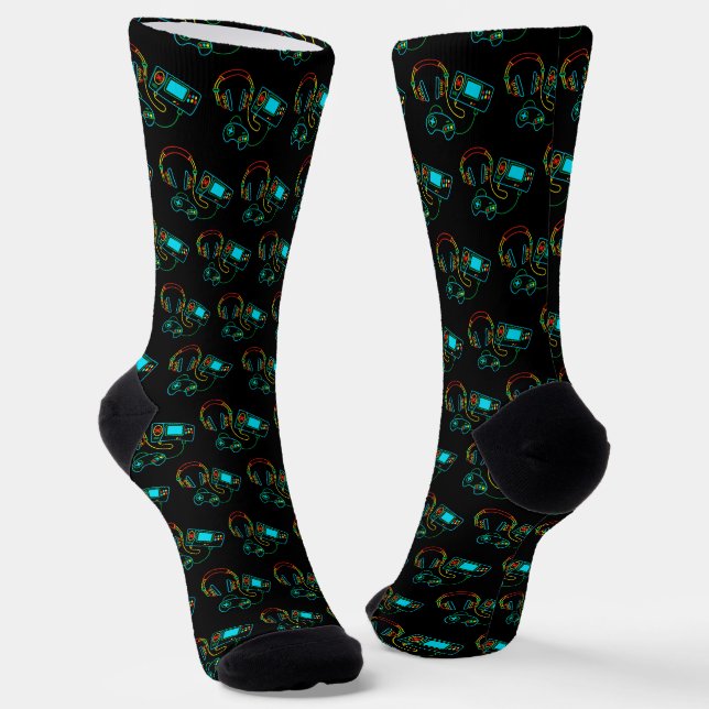 Gamer Retro Neon Pattern Socken (Gewinkelt)