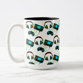 Gamer Retro Neon Pattern Zweifarbige Tasse