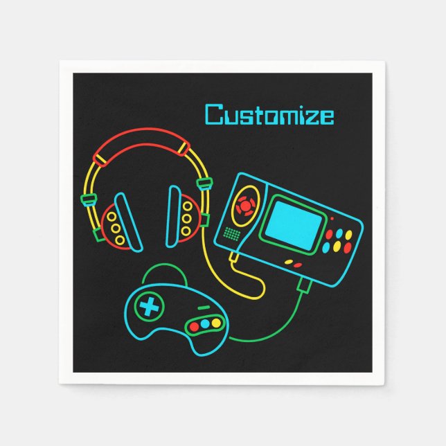 Gamer Retro Neon Serviette (Vorderseite)