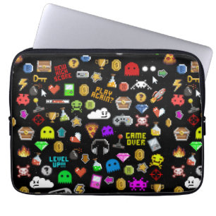 Gamer Retro Pixel Video Gaming Icons Wrapping Pape Laptopschutzhülle