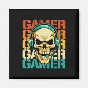 Gamer - Retro Skull Gaming Lover Console Game Vide Magnet