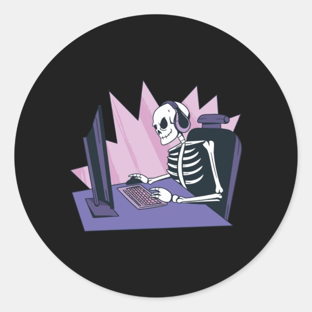 GAMER SKELETON RUNDER AUFKLEBER (Vorderseite)
