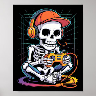 Gamer-Skelett-Kopfhörer Videospiel-Liebhaber Hallo Poster