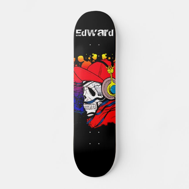 Gamer Skull mit Kopfhörern Skateboard (Vorderseite)
