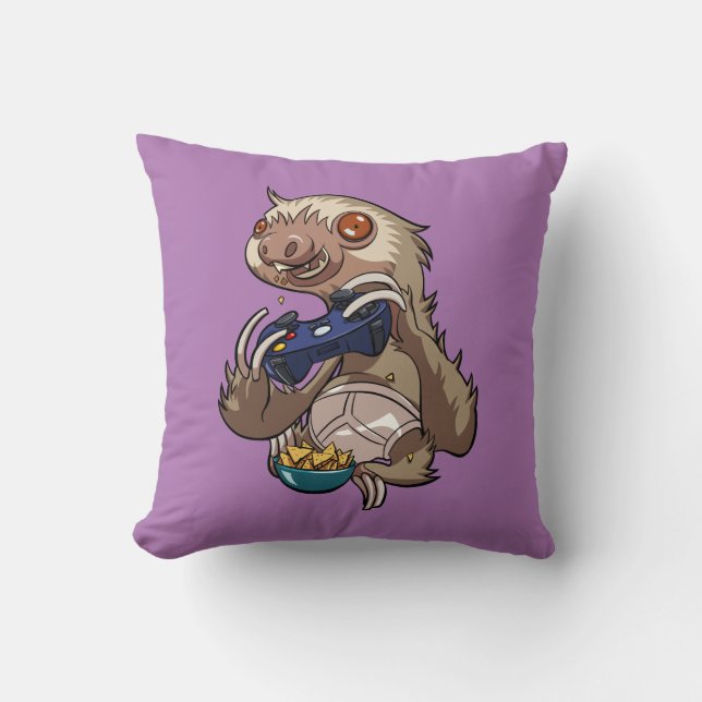 Gamer Sloth Eating Nachos in Underpants Cartoon Kissen (Vorderseite)
