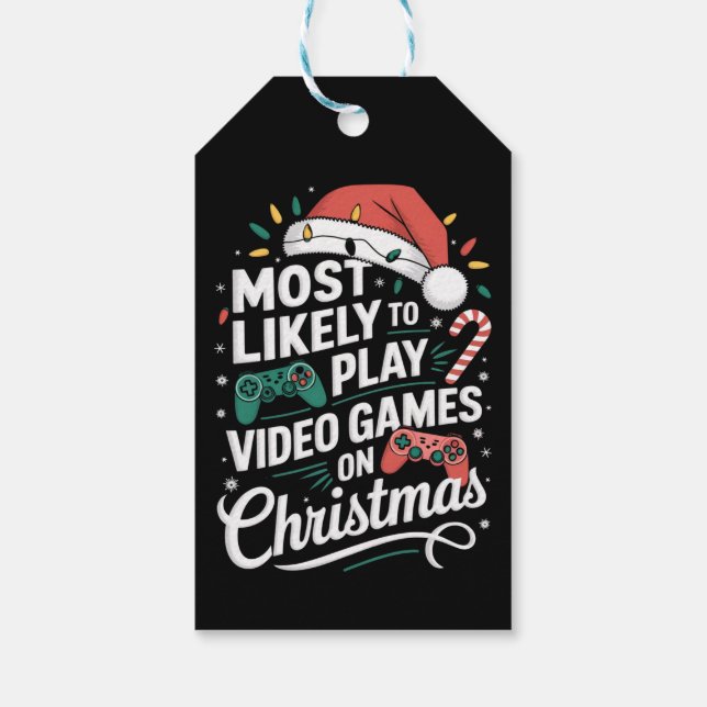 Gamer spielen höchstwahrscheinlich zu Weihnachten  Geschenkanhänger (Rückseite)