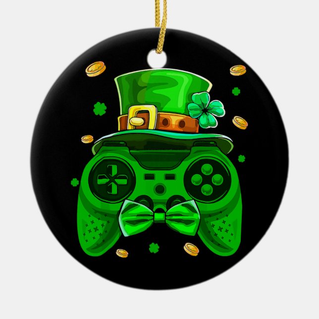Gamer St Patricks Day Irish Controller Video Game Keramik Ornament (Vorne)
