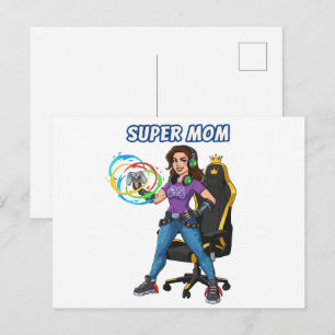 Gamer Super-Mama Gaming-Controller Cartoon Postkarte