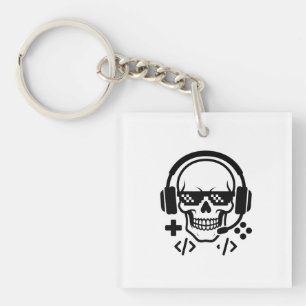 Gamer-Totenkopf-Headset-Pixelbrille   Fetter schwa Schlüsselanhänger