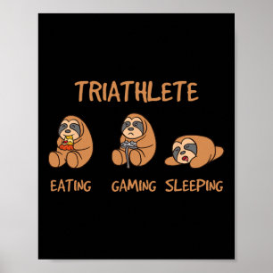 Gamer Triathlet Lustig Gaming Faultier Videospiele Poster