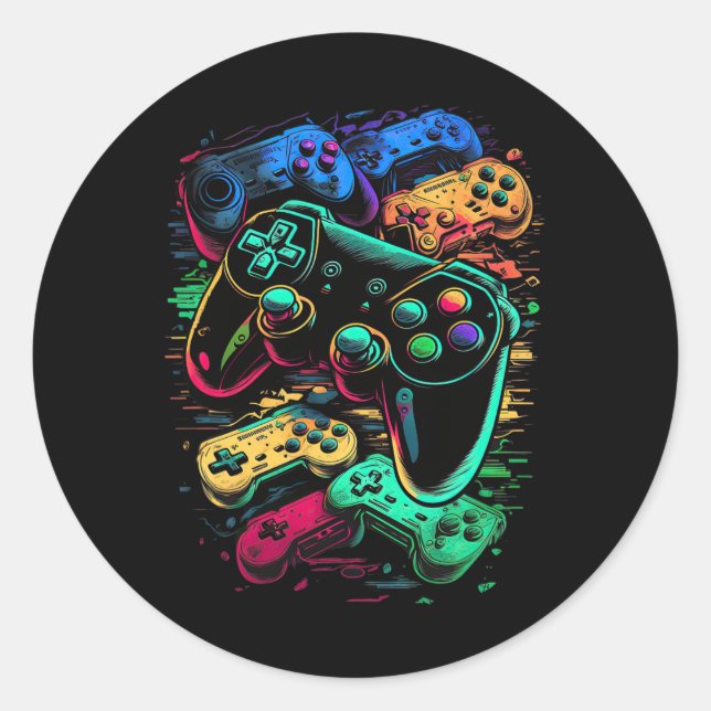Gamer Video Game Controller 17 Runder Aufkleber (Vorderseite)