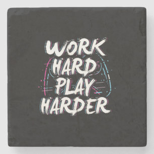 Gamer Word Hard Play Harder Steinuntersetzer