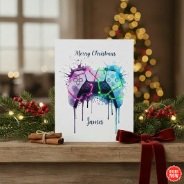 Gamer Xmas Card With Controller Custom Design Feiertagskarte