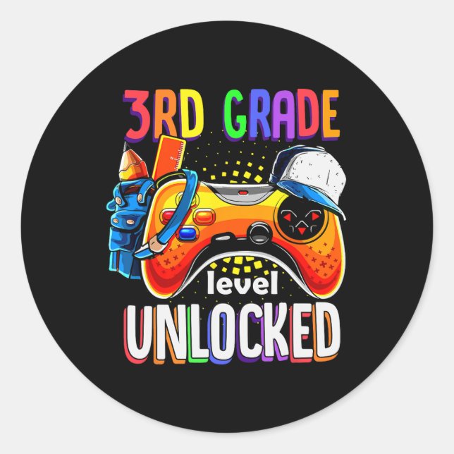 Gamer zurück zur Schule Gamepad 3. Stufe Runder Aufkleber (Vorderseite)