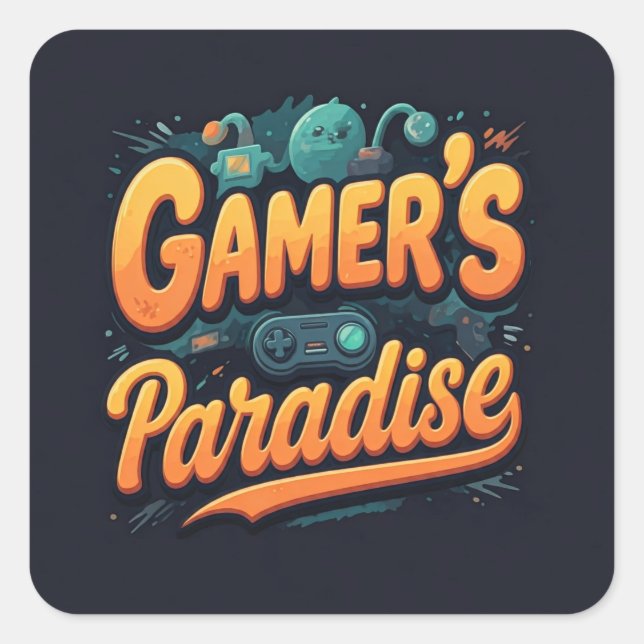 Gamerparadies Quadratischer Aufkleber (Vorderseite)