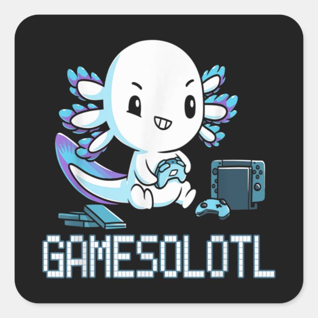 Gamesolotl Axolotl Gamer Fish Video Games Quadratischer Aufkleber (Vorderseite)