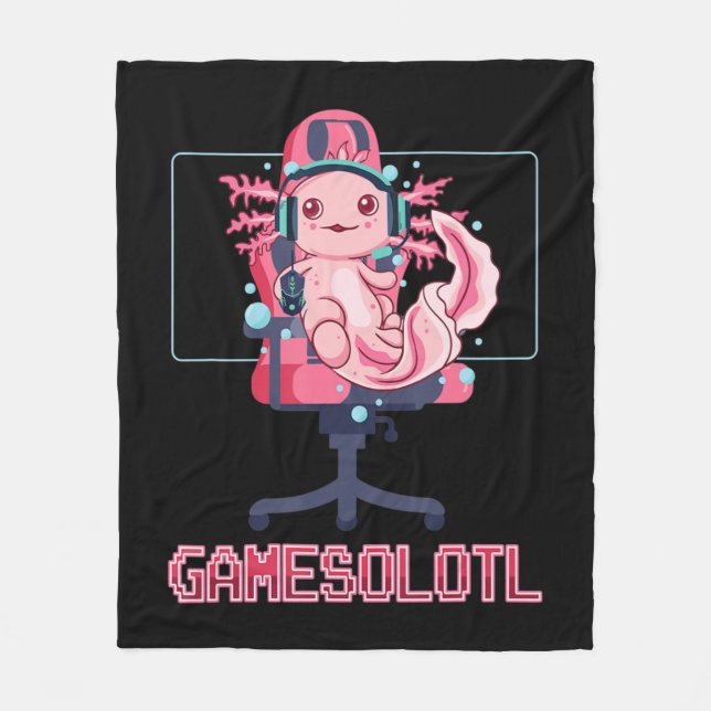 Gamesolotl Axolotl Video Gamer Kawaii Anime Gaming Fleecedecke (Vorderseite)