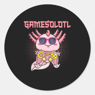 Gamesolotl Axolotl Video Gamer Kawaii Anime Kids B Runder Aufkleber