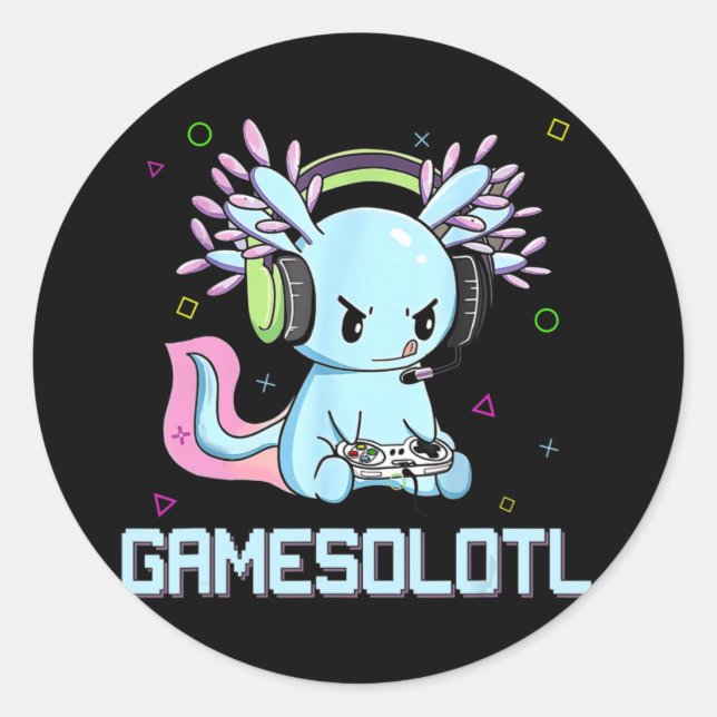 Gamesolotl Niedlich Axolotl Video Gamer Kawaii Ani Runder Aufkleber (Vorderseite)