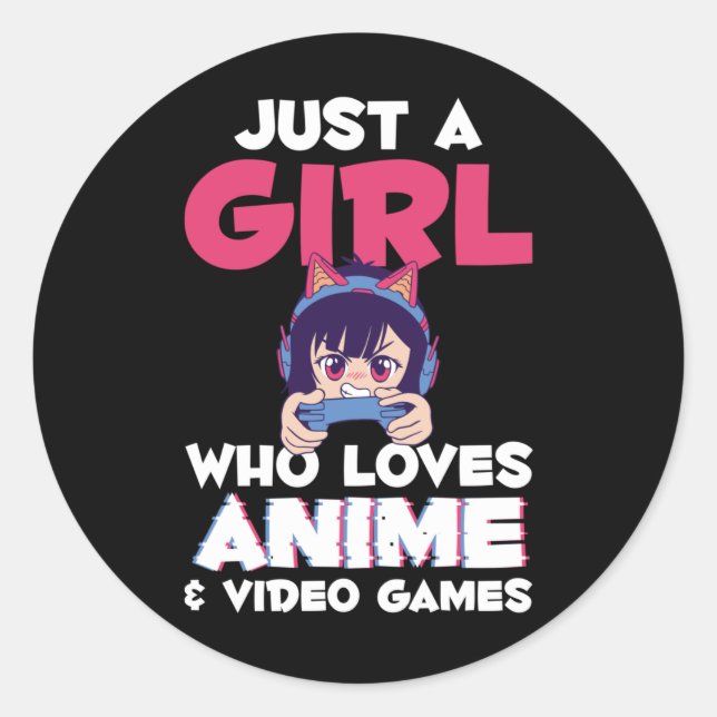 Gaming Anime Japanese Girl Manga Otaku Kinder Runder Aufkleber (Vorderseite)