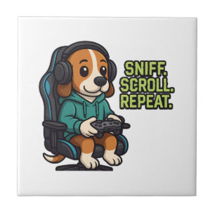 Gaming Beagle Cartoon Kapuzenpullover Gamer Hund D Fliese