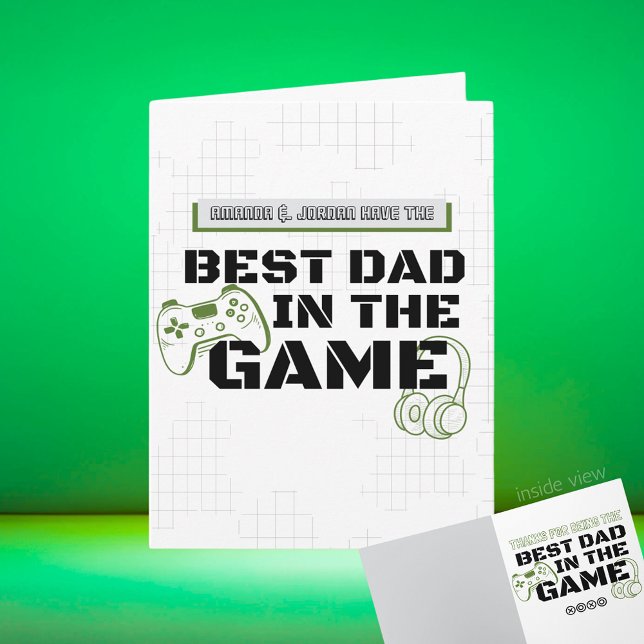 Gaming bester Vater im Personalisierten Spiel Karte (Best Dad in the Game Black, White, Grey Video Game Folding Greeting Card for Birthday / Father's Day)