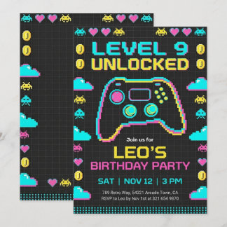 Gaming Birthday Invitation Retro Pixel Gamer Einladung