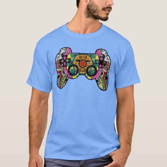 Gaming-Controller Mandala-Blumenmuster Cool Game T-Shirt (Vorderseite)