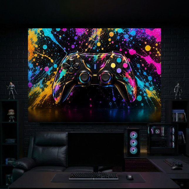 Gaming-Controller-Wandkunst Leinwanddruck (Gaming Controller with Splatter Paint Wall Art )