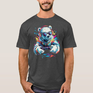 Gaming-Eisfarbener Bunter Kopfhörer Kunst-Gamer-Po T-Shirt