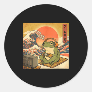 Gaming-Frosch-Kunst Ukiyo-e Japanischer Gamer Anim Runder Aufkleber