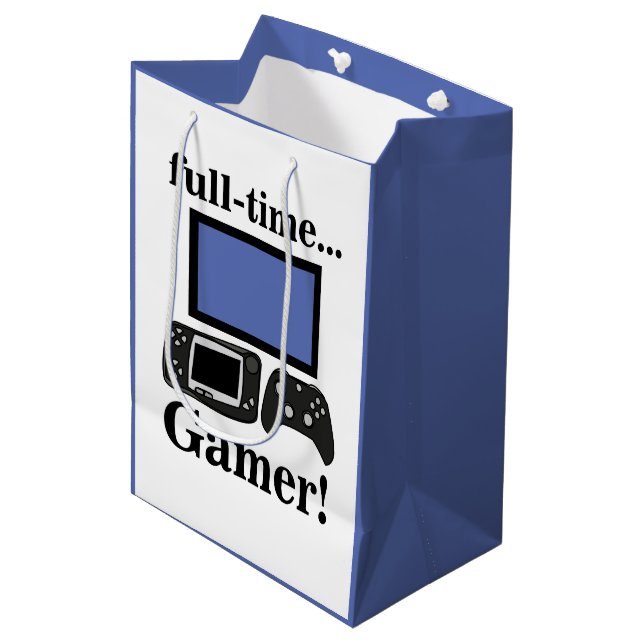 Gaming Gamer Funny Birthday Mittlere Geschenktüte (Vorderseite Schrägansicht)