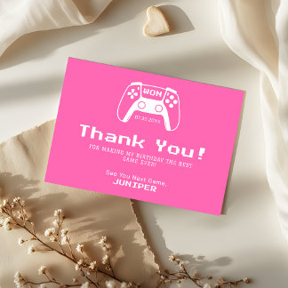 Gaming Girls Hot Pink Kids Birthday Party Dankeskarte