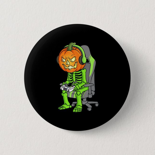 Gaming Halloween Skeleton Kürbislaterne Gamer Boy Button (Vorderseite)