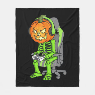 Gaming Halloween Skeleton Kürbislaterne Gamer Boy Fleecedecke