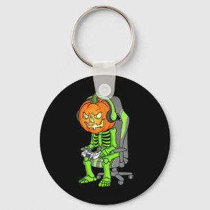 Gaming Halloween Skeleton Kürbislaterne Gamer Boy Schlüsselanhänger