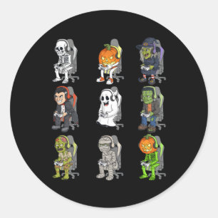 Gaming Halloween Skeleton Vampire Gamer Zombie Runder Aufkleber