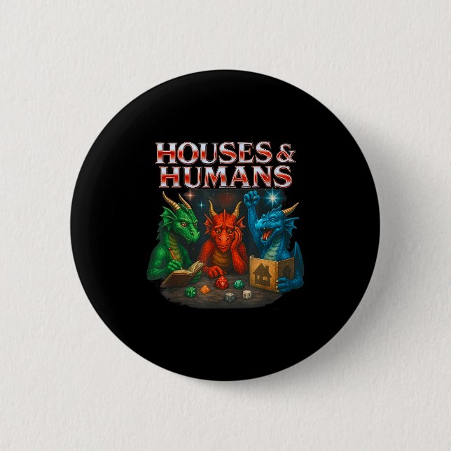 Gaming Houses And Humans Funny Game Rpg Gamer Men  Button (Vorderseite)