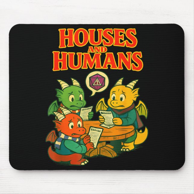 Gaming Houses And Humans Funny Rpg Gamer Men Boys  Mousepad (Vorne)