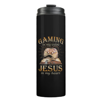 Gaming in meinen Adern Jesus in meinem Herzen Thermosbecher