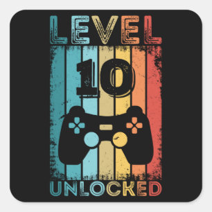 Gaming Level 10 freigeschaltet 10. Geburtstagsgesc Quadratischer Aufkleber